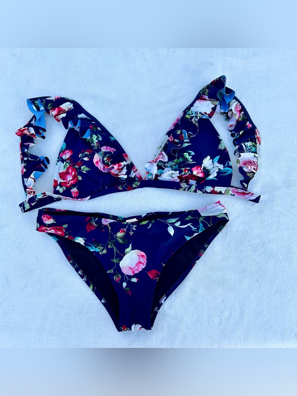 Cupshe Floral Ruffle Bikini Set Seim Suit Teo Piece